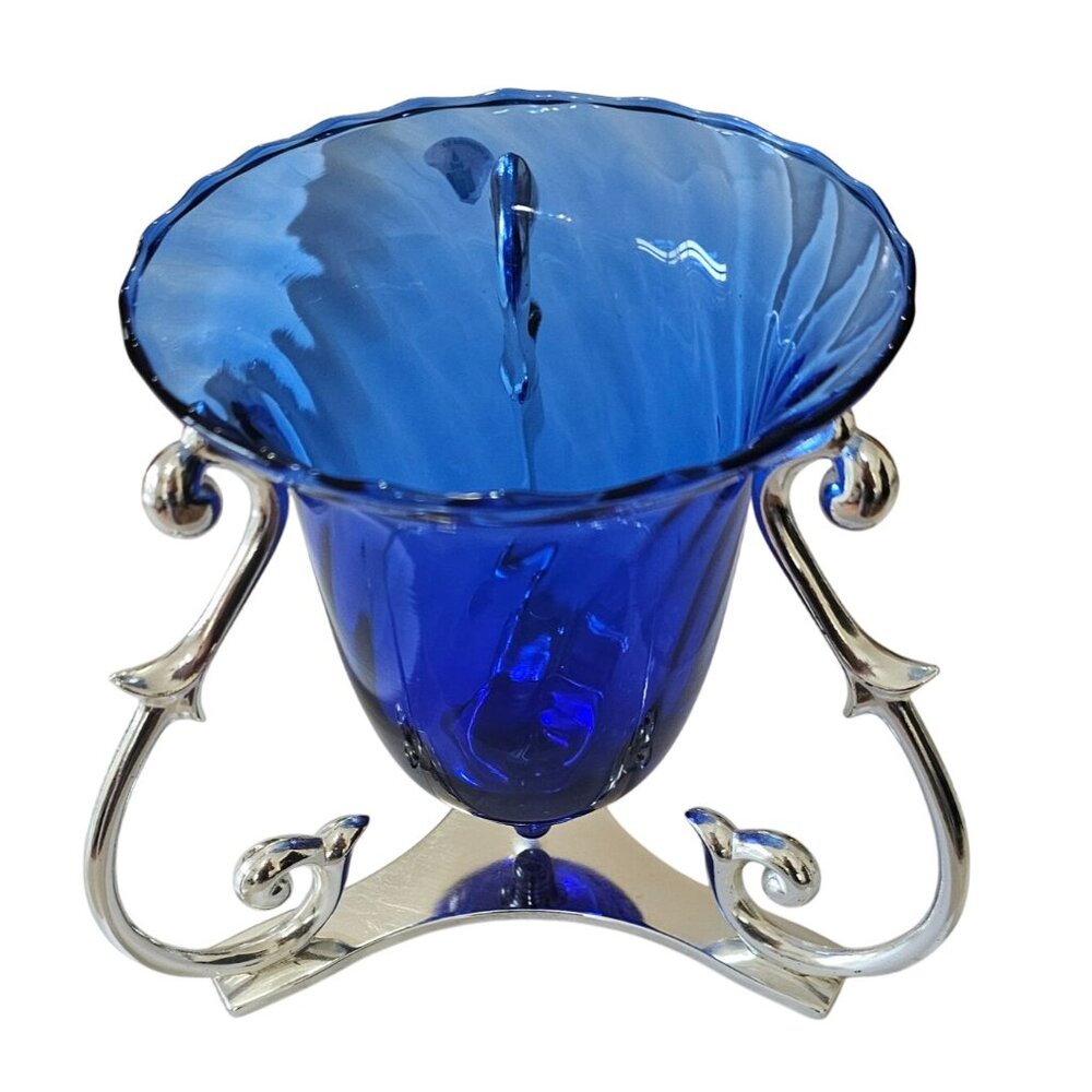 Partylite Cobalt Blue Soliloquy Candleholder 6" glass metal tealight votive hold - Picture 2 of 7